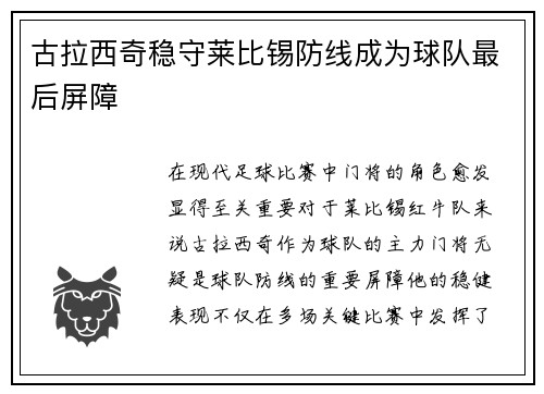 古拉西奇稳守莱比锡防线成为球队最后屏障